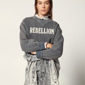 ISABEL MARANT ETOILE Gray Washed RISE Rebelliion Print Fleece Sweatshirt Top XS